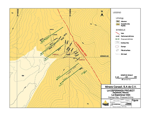  La Esperanza Vein Drill Plan Map with Prior and Planned Drill Holes